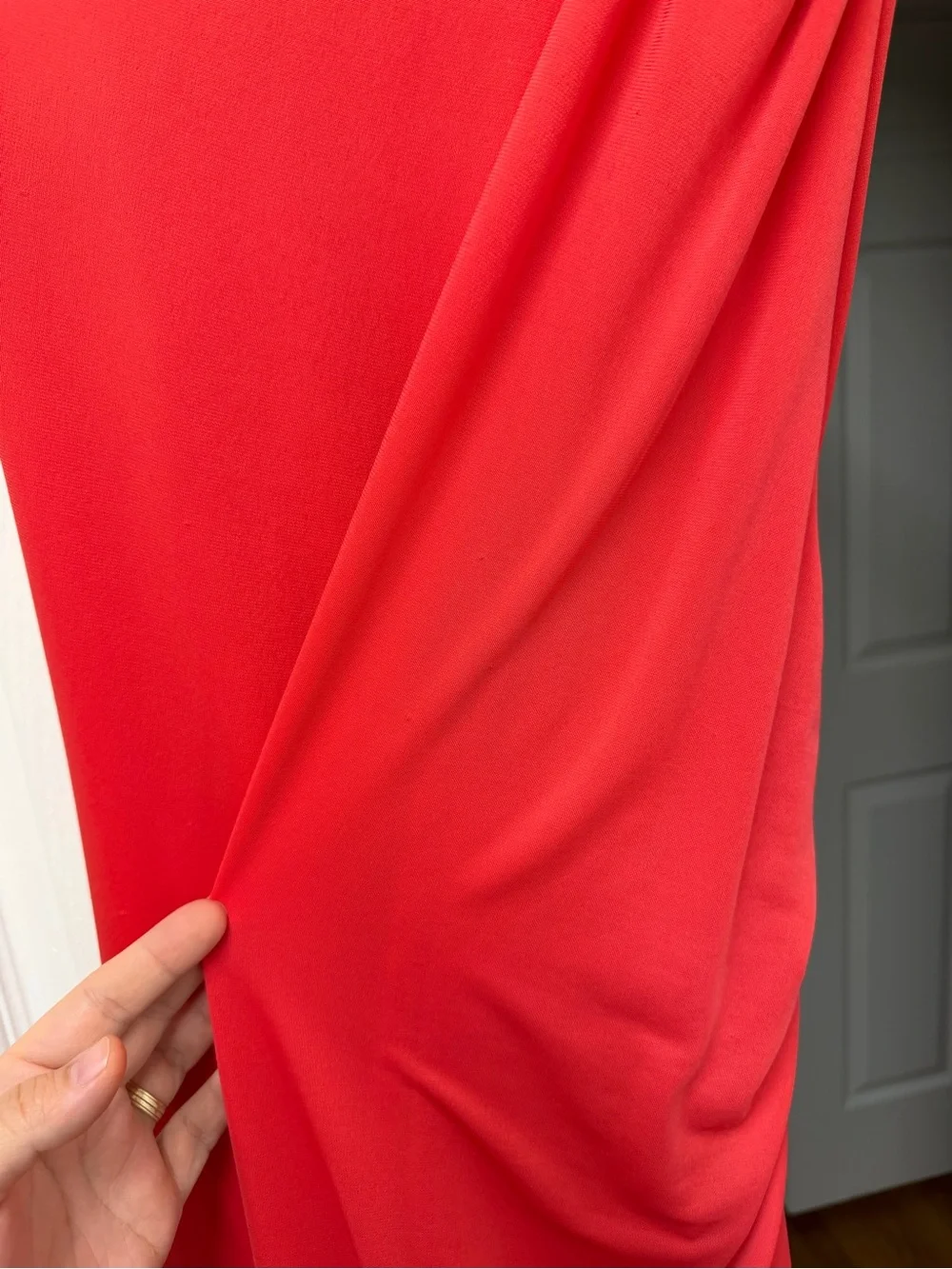 Halston Heritage Cowl Neck Ruched Dress Poppy Red Coral Size M